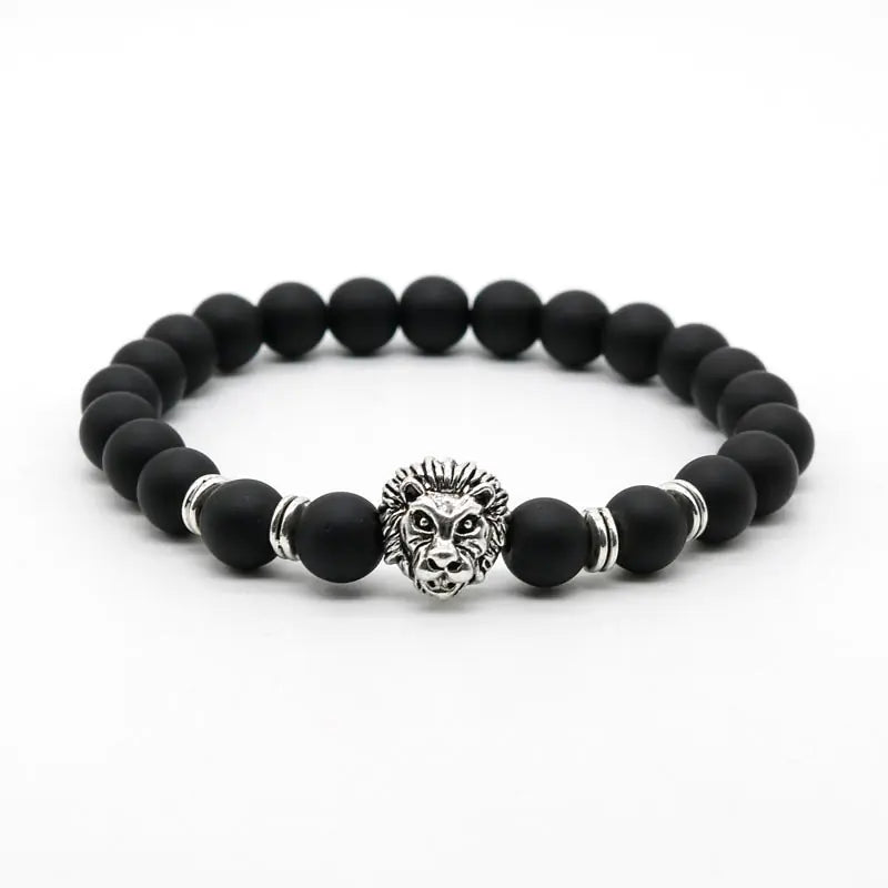 Lion Head Bracelet with Tiger Eye and Lava Stone