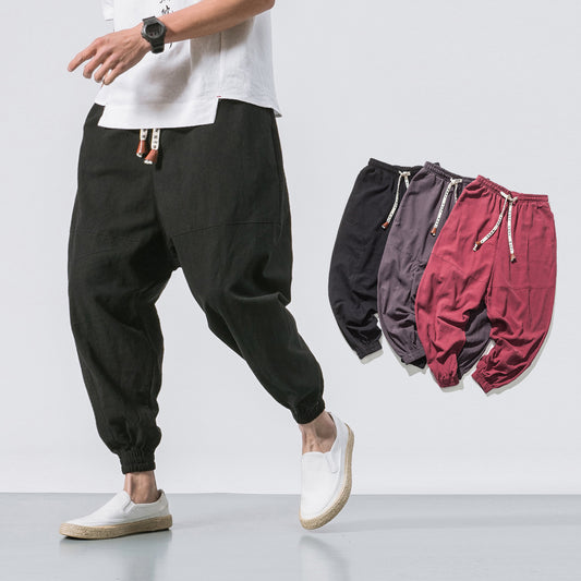 Mens Linen Cotton Casual Trousers