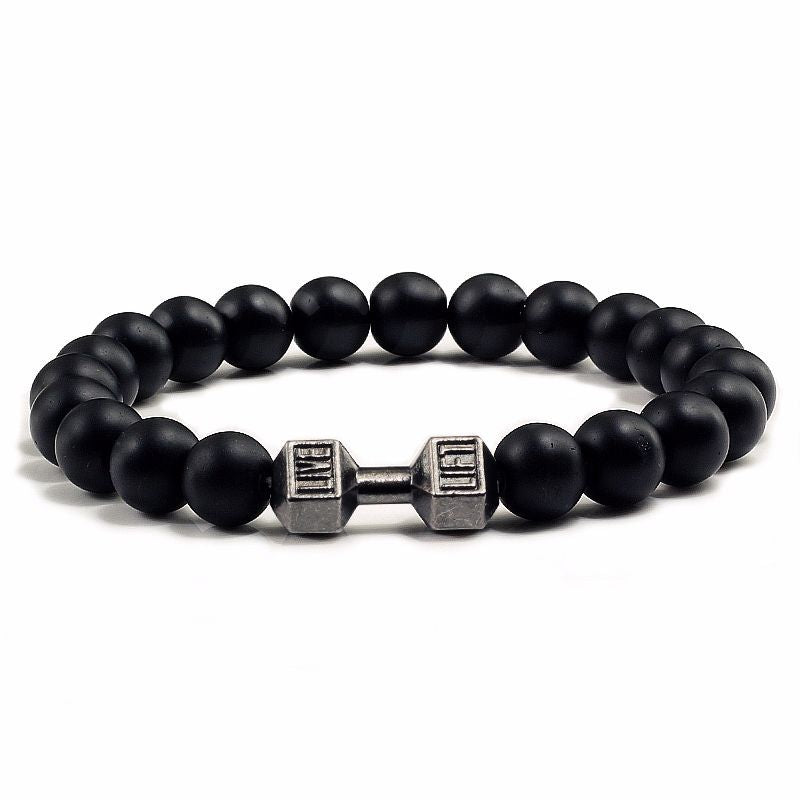 Elastic Stone Beaded Bracelet with Alloy Dumbbell Charm
