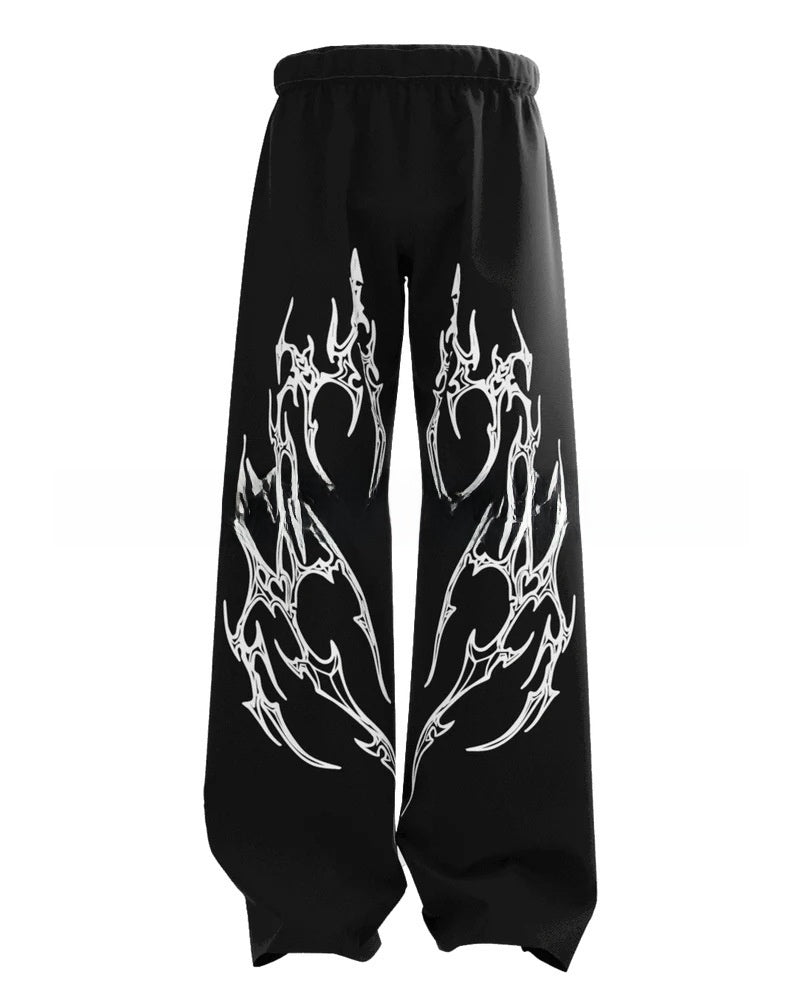 Casual Loose Fit Denim Pants with Print