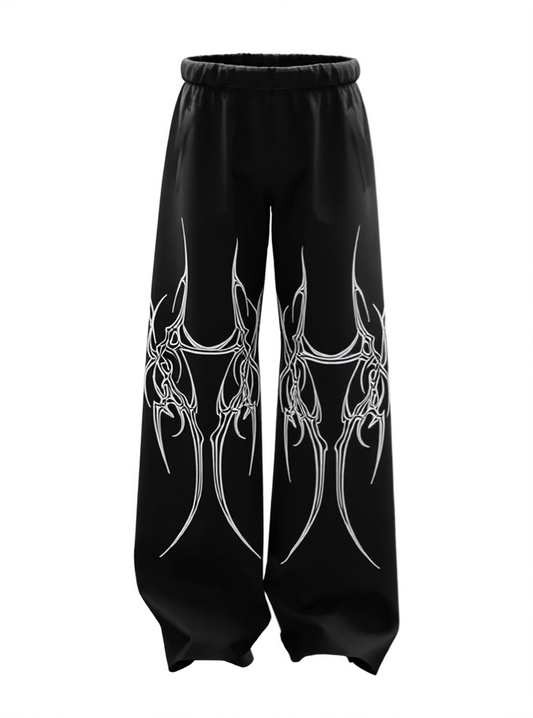 Casual Loose Fit Denim Pants with Print