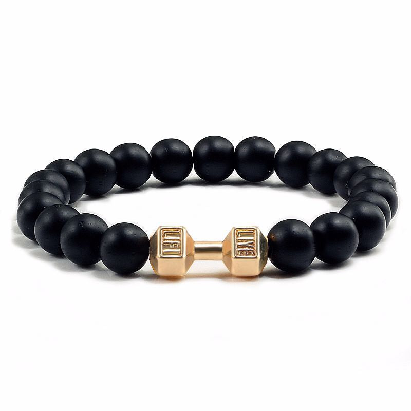 Elastic Stone Beaded Bracelet with Alloy Dumbbell Charm