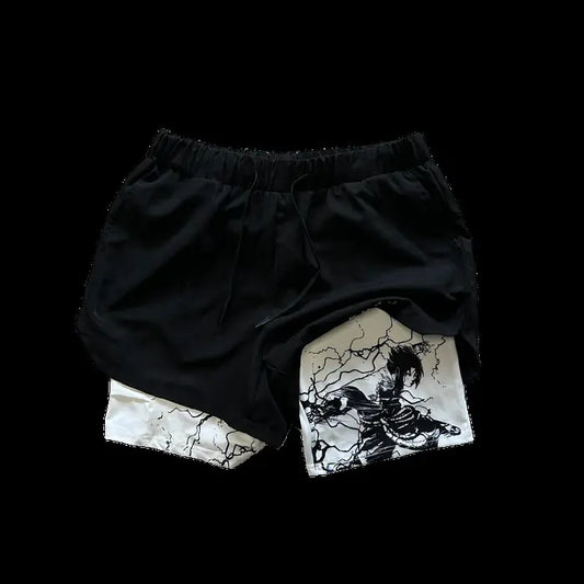2023 Summer Men's Double Layer Anime Print Shorts