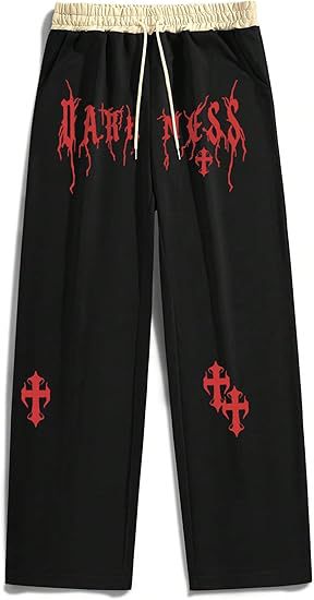 Men's Gothic Letter Print Sweatpants with Drawstring