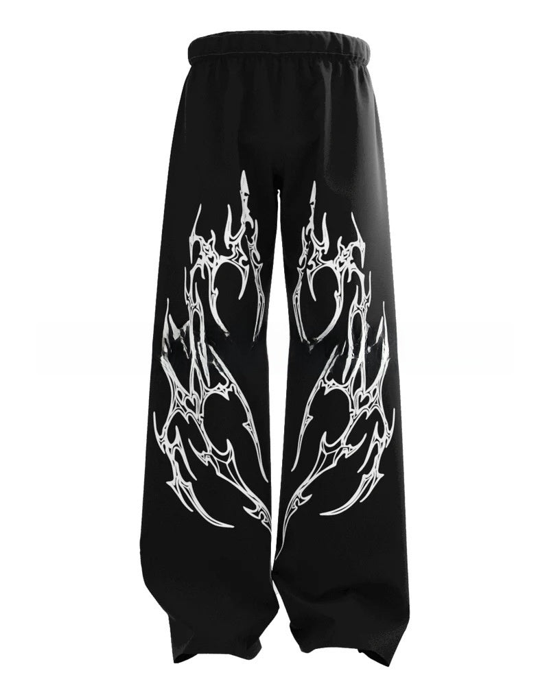 Casual Loose Fit Denim Pants with Print