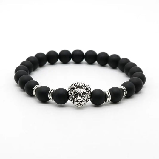 Lion Head Bracelet with Tiger Eye and Lava Stone