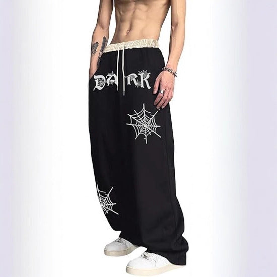 Men's Gothic Letter Print Sweatpants with Drawstring