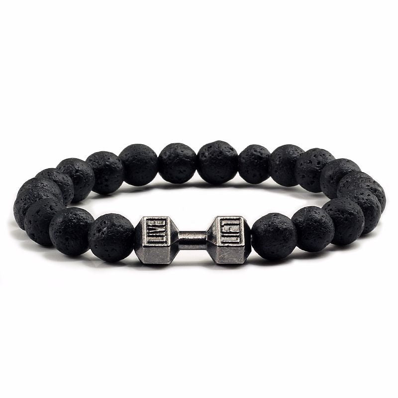 Elastic Stone Beaded Bracelet with Alloy Dumbbell Charm