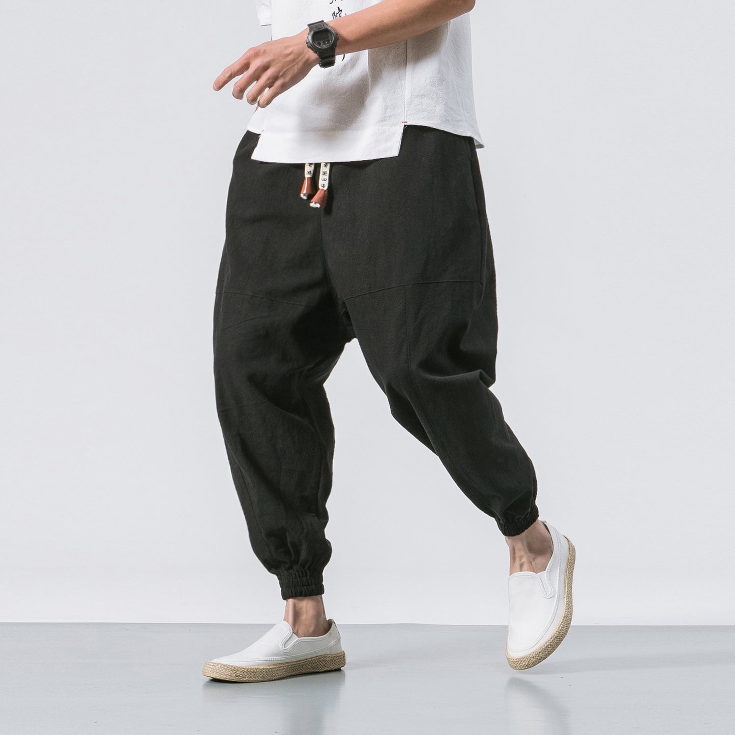 Mens Linen Cotton Casual Trousers