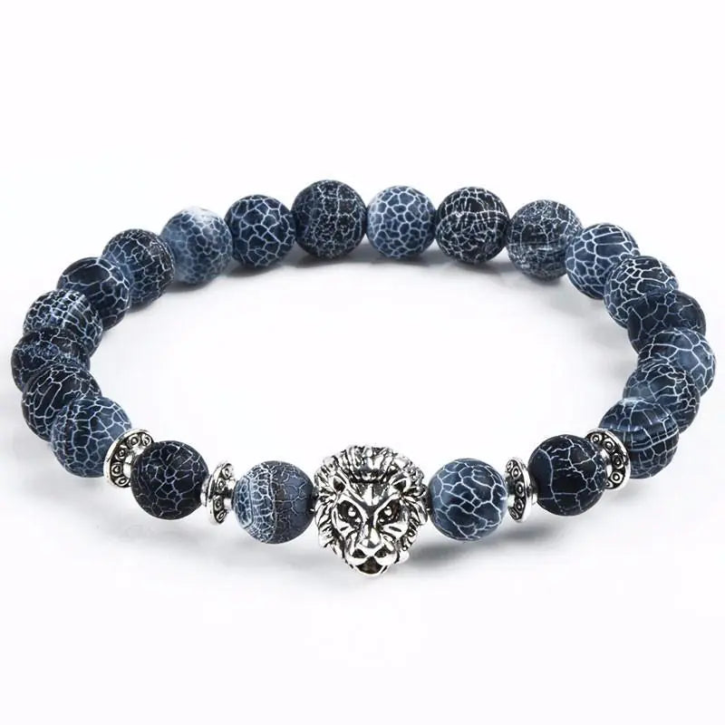 Lion Head Bracelet with Tiger Eye and Lava Stone